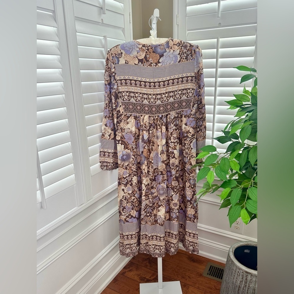 R. Vivimos Long Balloon Sleeve Boho Printed Midi Dress Size Medium - Picture 2 of 6